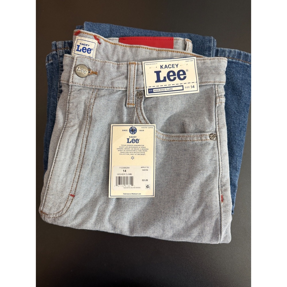 Kacey Lee Long Denim Chaps Wide Flare Jeans, NWT, Size 14